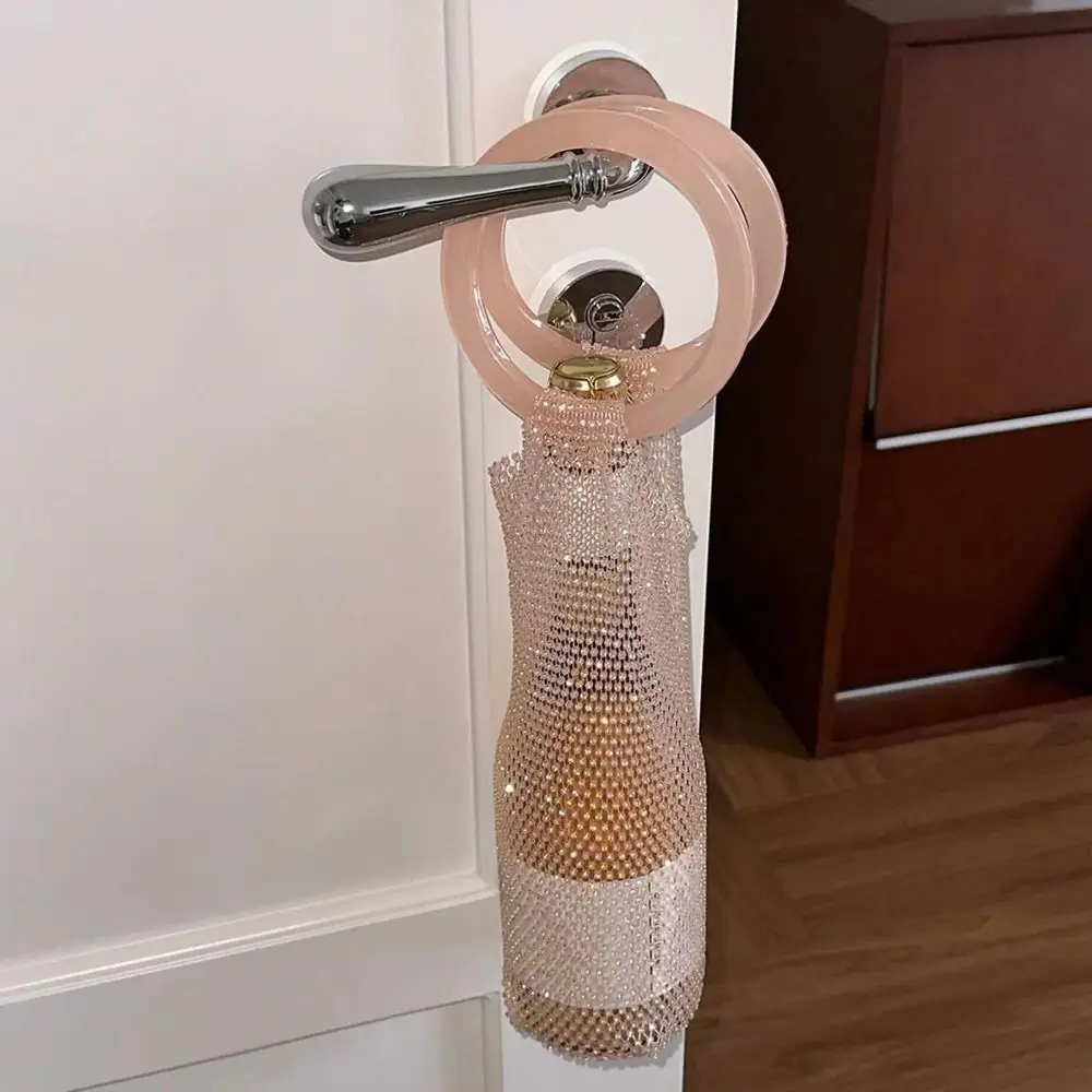 Handheld Rhinestone Mesh Shiny Wine Bag Light Luxury Handwoven Champagne Pouch with Handle Shiny Insulated Cup Bag Wedding