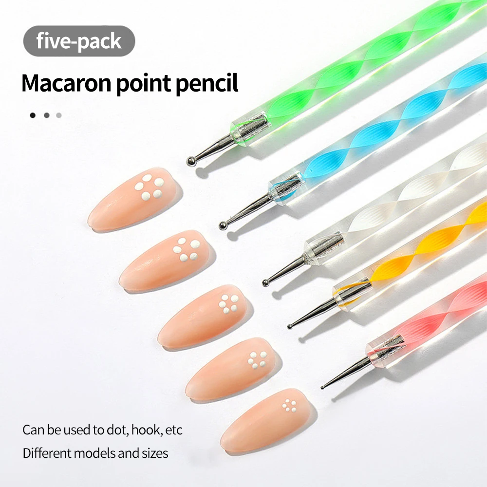 YIKOOLIN 5Pcs 2 Way Dotting Pen Tool Nail Art  Dot Paint Manicure kit for Embossing Pattern Clay Sculpting Nail Art