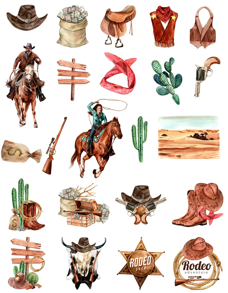 23Pcs/Pack Retro West Cowboy Vintage Sticker DIY Craft Scrapbooking Album Junk Journal Decorative Stickers