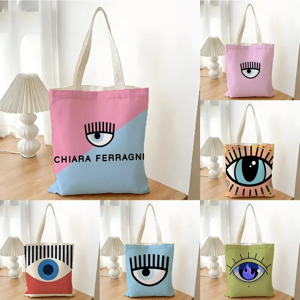 Bolsas de almacenamiento con diseño de ojos hermosos y encantadores de Chiara Ferragni, bolsa de compras de lona, ​​bolsa de compras para supermercado, bolsa de mano para fiesta de Navidad