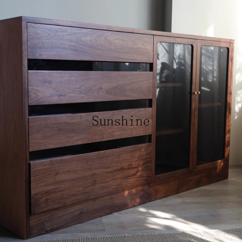 

Black walnut meal side solid wood storage multi-functional wall coffee and tea cabinet simple