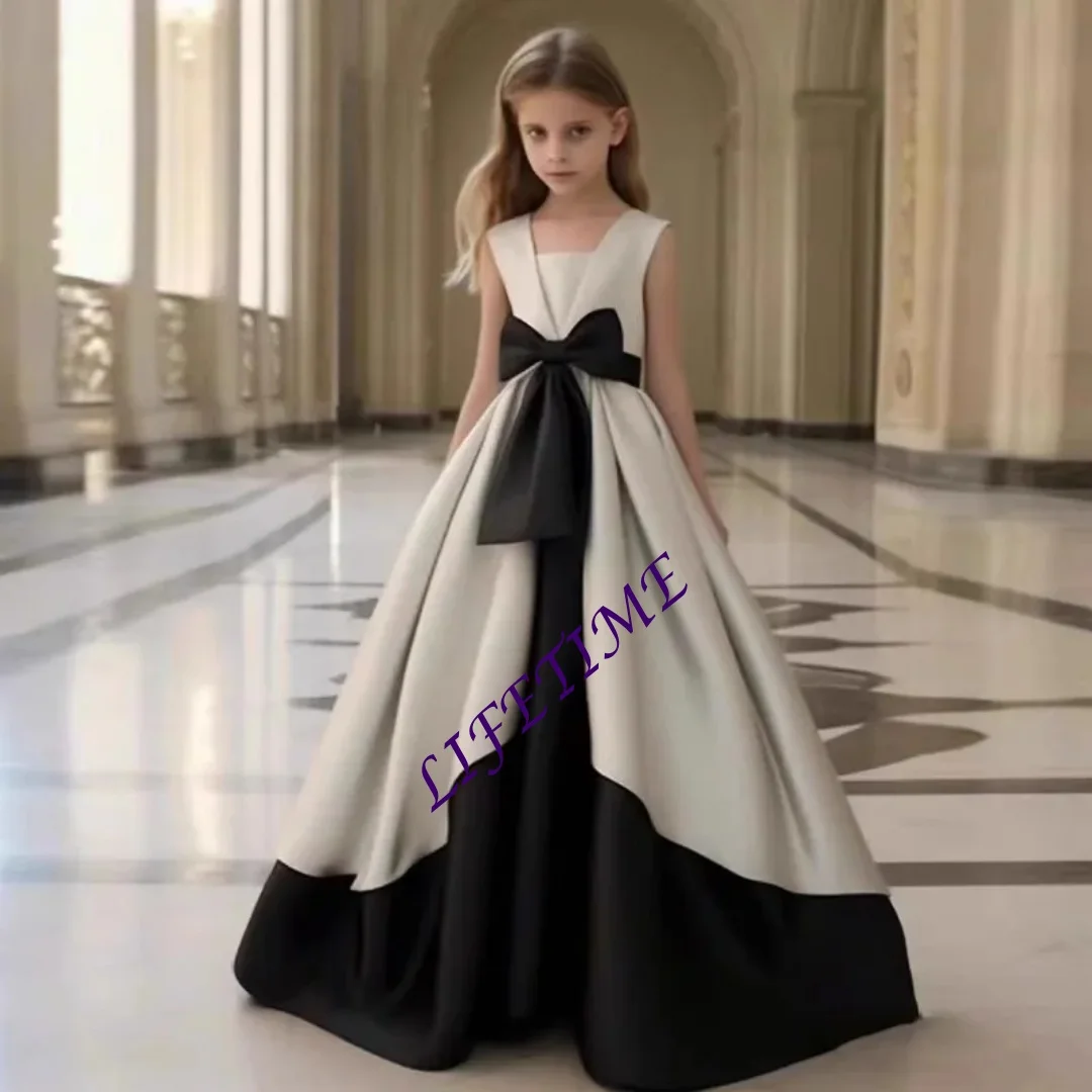Customized Girls' Spring Princess Dress High-End Children's Wedding Flower Girl Performance Bowknot Piano Dress