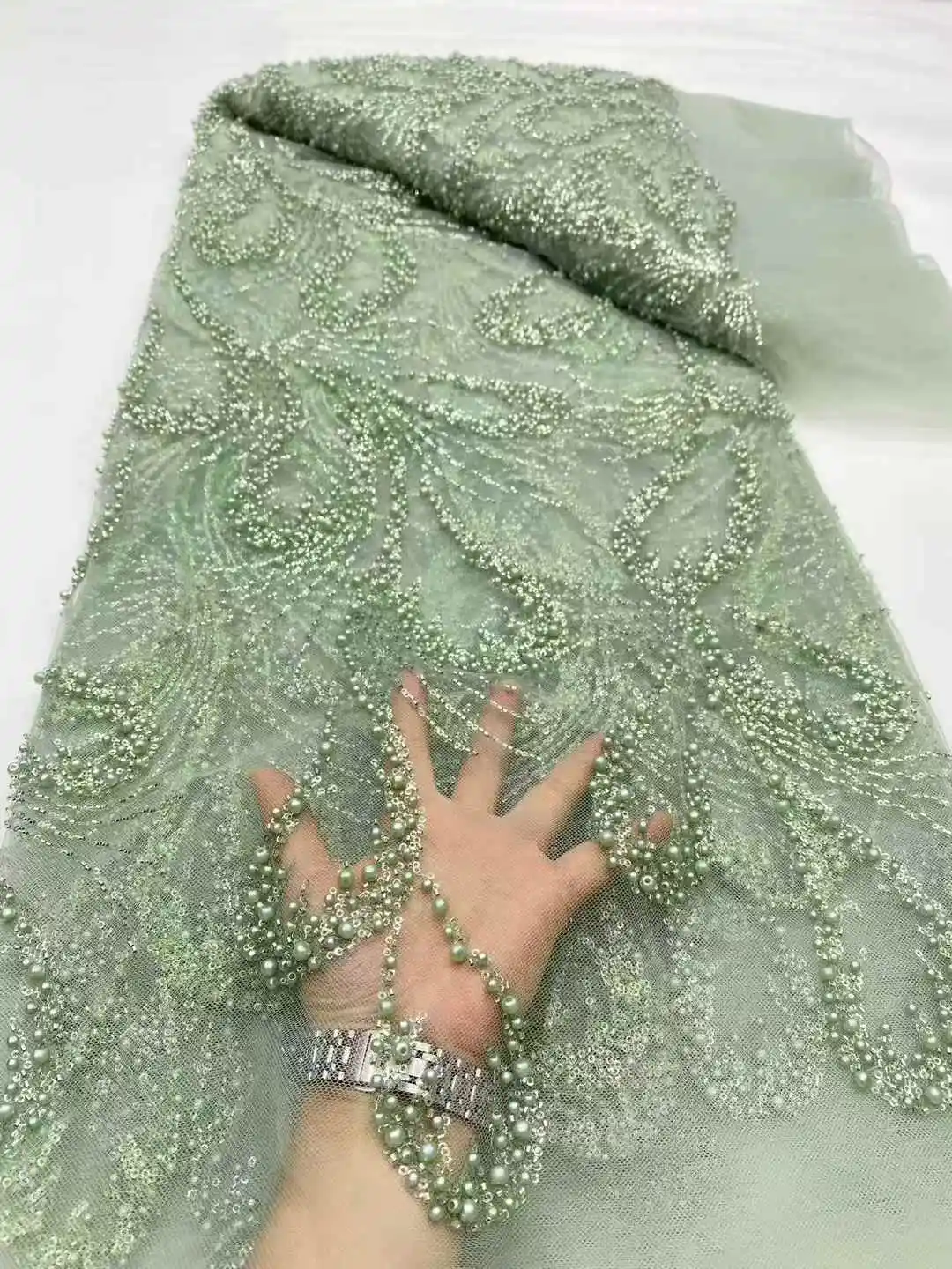 Luxury African Sequins Beaded Lace Fabric 2025 High Quality Groom Nigerian Wedding Bridal Embroidery French Tulle Sewing-DP