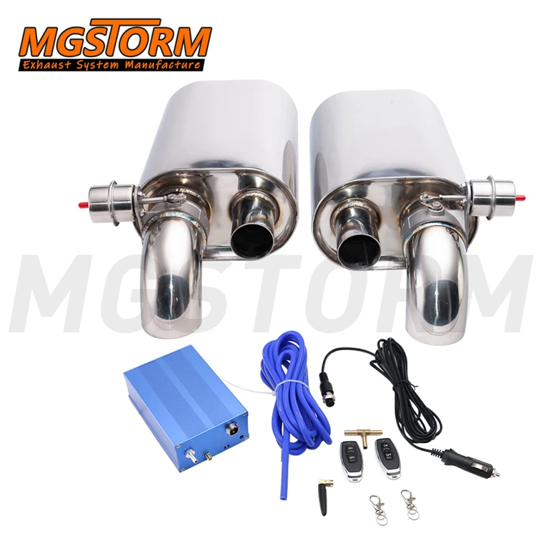 Exhaust Valved Muffler 76mm Single Inlet 76mm 57mm Two Outlets 240x140mm Body 695mm Overall Length 2pcs Muffler 1pcs Control Set