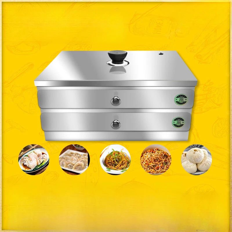 Food 304 Stainless Steel Guangdong Rice Noodle Steamer Household Multifunction Steamed Bun Rice Noodle Double-deck Steamer Box