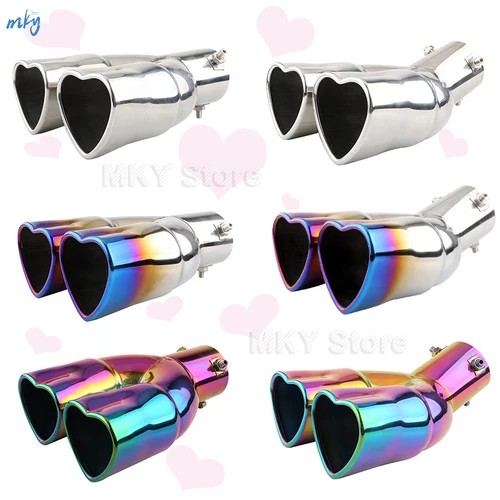 Silenciador de tubo de escape de coche Universal en forma de corazón, tubo de punta de silenciador de salida de acero inoxidable con borde de corazón de 2,5 pulgadas