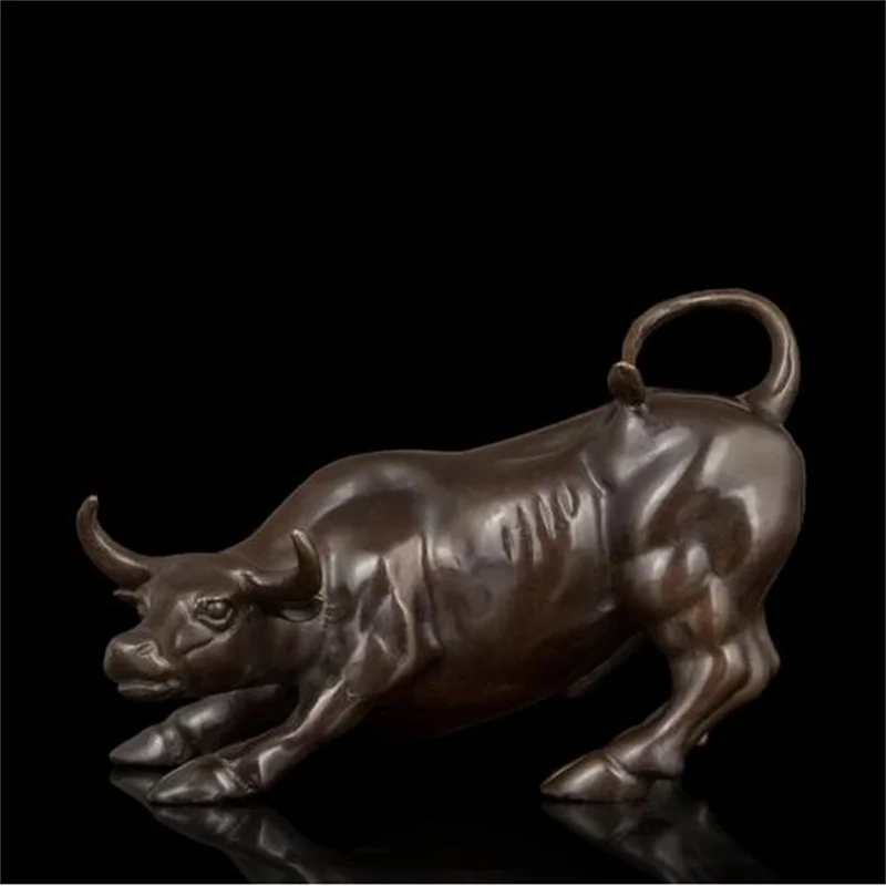 Art Craft Copper Chinese Bronze Sculpture High Quality Small Wall Street Bronze Fierce Bull OX Statue Figures Office Dec