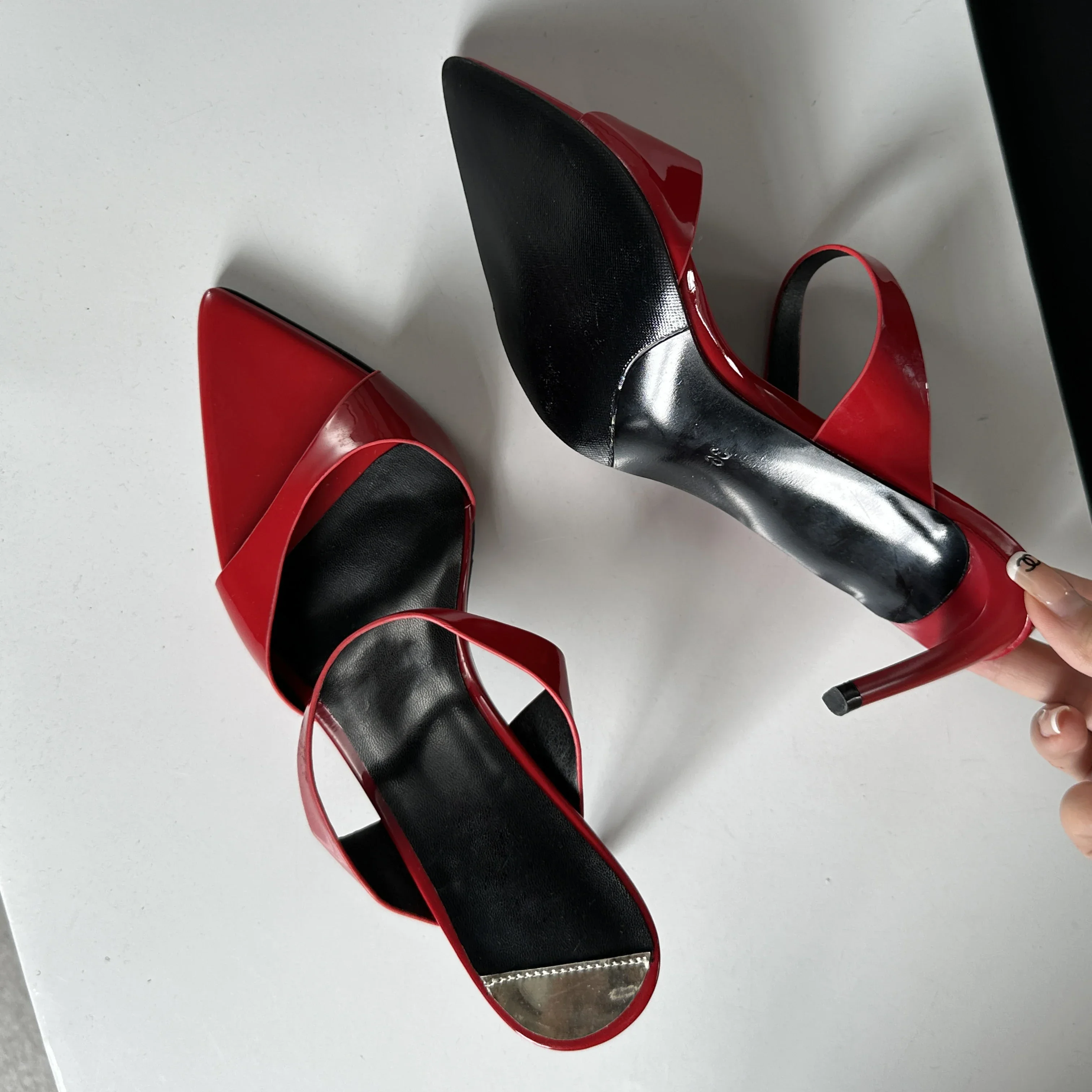 

Eilyken Summer Fashion Thin Low Heels Slippers Women Narrow Band Pointed Toe Strippers Banquet Sandals Slides Shoes