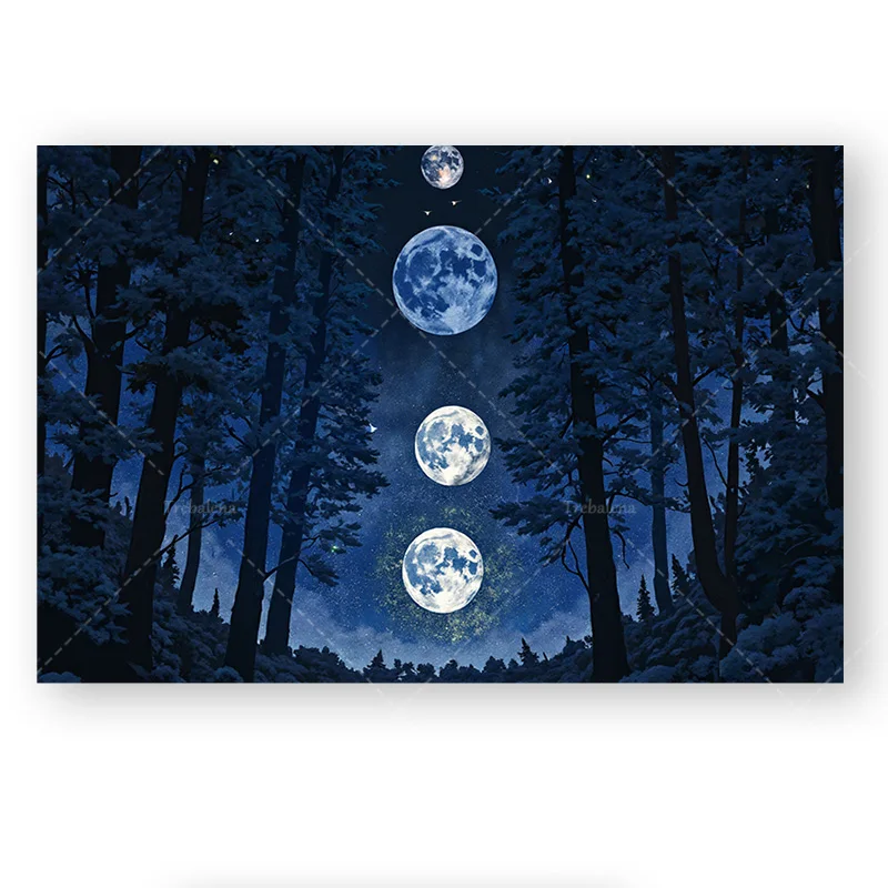 قطعة واحدة من نسيج الحائط "مرحور فورست مون فيزز نسيج - فن طبيعة السماء الليلية" #2