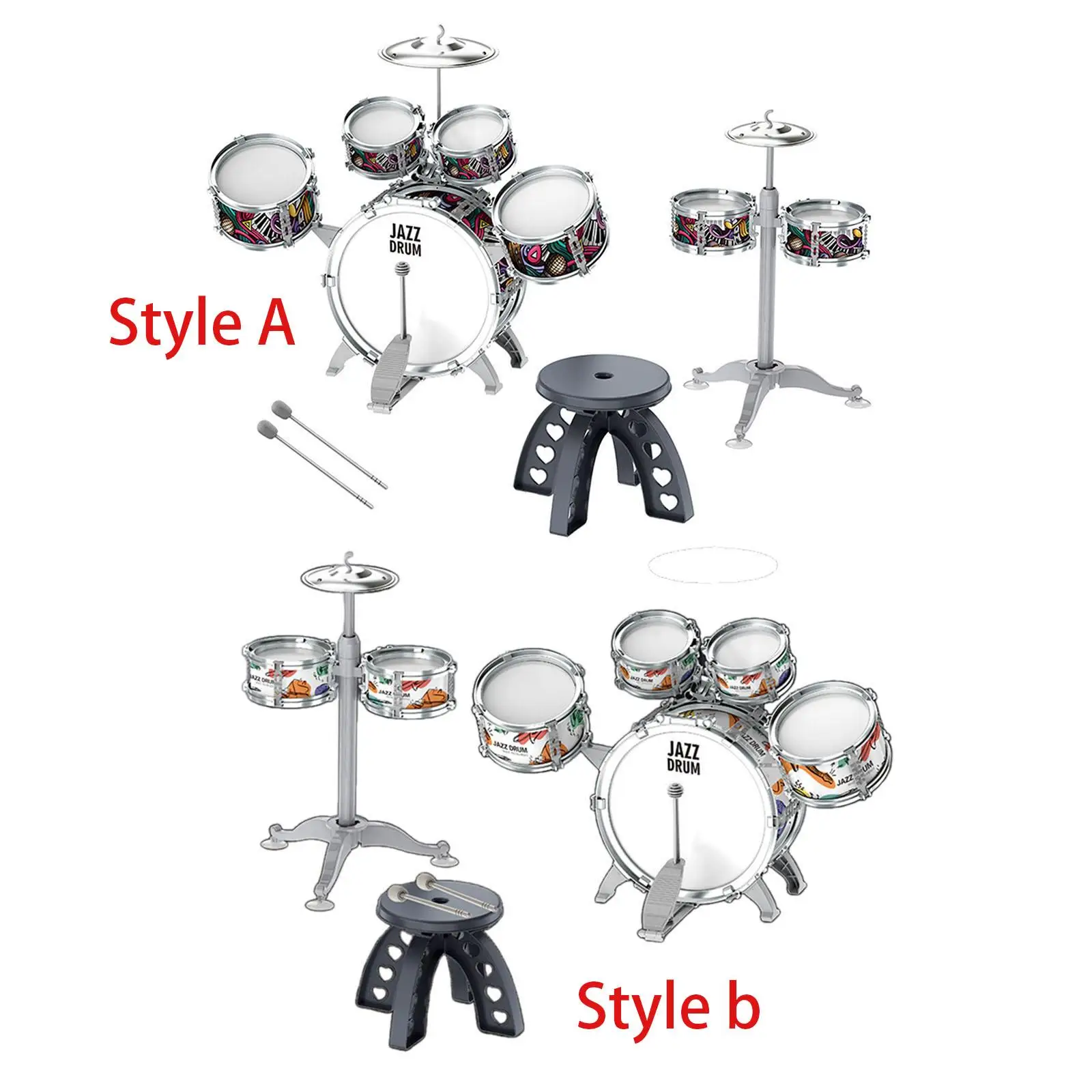 Kids Children Drum Set Music Enlightenment Playing Rhythm Beat Toy Development Toy with Stool for Birthday Gift Kindergarten