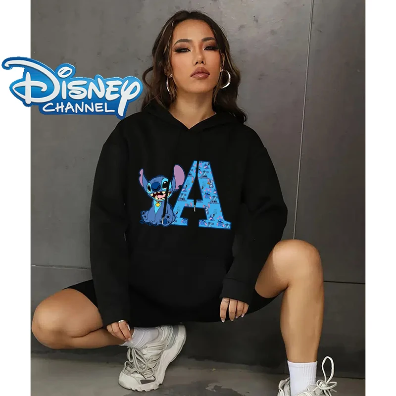 Disney Stitch Hoodie Adulte Stich Lettre A-Z Imprimé Pulls À Capuche Y-adt Manches sulfMode Hip Hop Cool Smile Pull