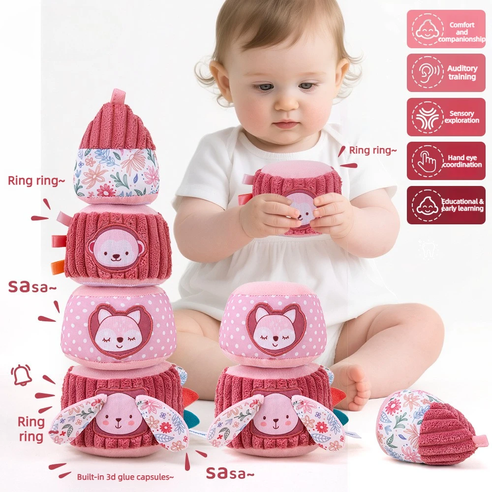 4-in-1 Colorful Soft Plush Stacking Tower, fun stacking toy, educational play set for babies aged 0-2, great gift choice