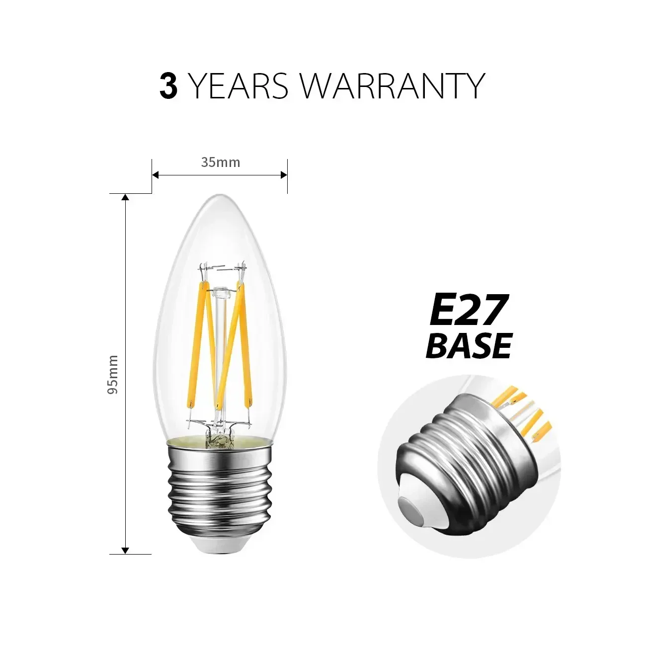 Melery E27 Żarówka LED Filament 4W C35 2700K Ciepła biel Zamiennik 40W 470lm Rustykalne żarówki w kształcie świecy Lampa stołowa LED