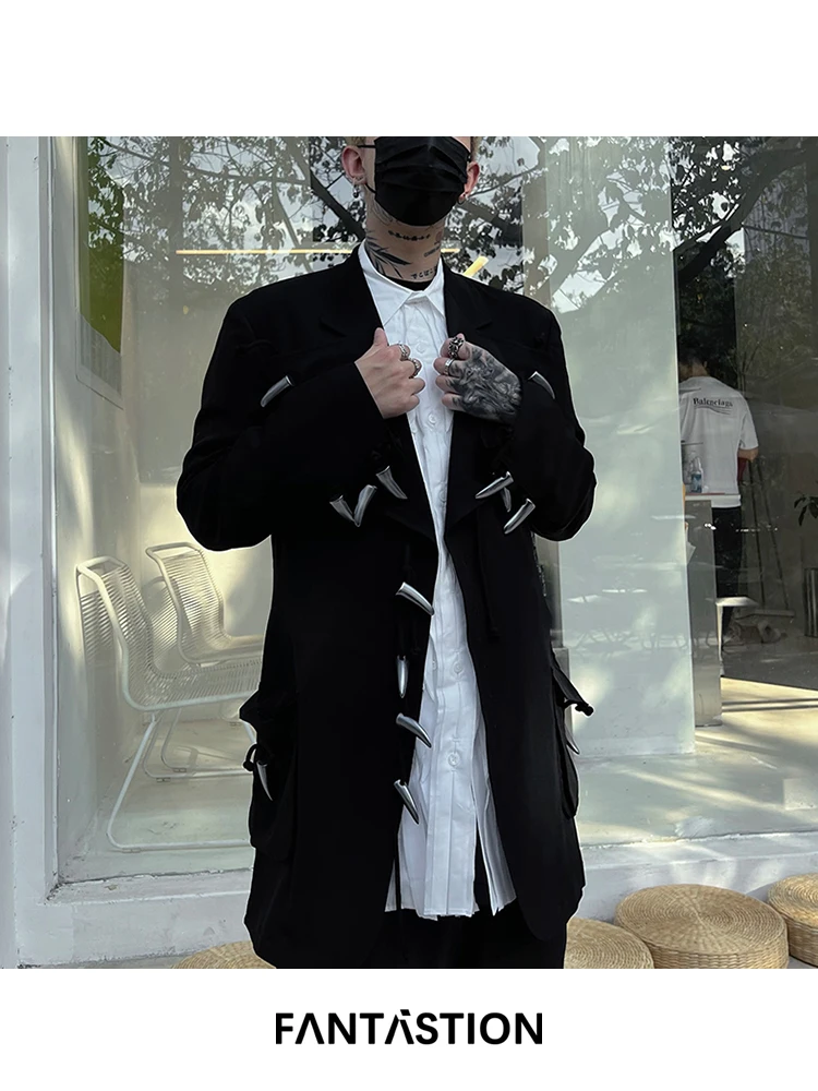 

FANTASTION Серебряная пряжка с рогом и легким роскошным дизайном, пиджак, повседневный шикарный пиджак унисекс, пиджаки, пиджаки из ацетатного волокна