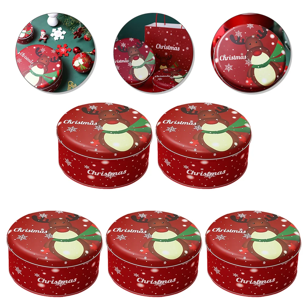 

5 Pcs Small Cookie Jar Christmas Candy Deer Fruit Box Tin Bakery Tins Holiday Party Decor