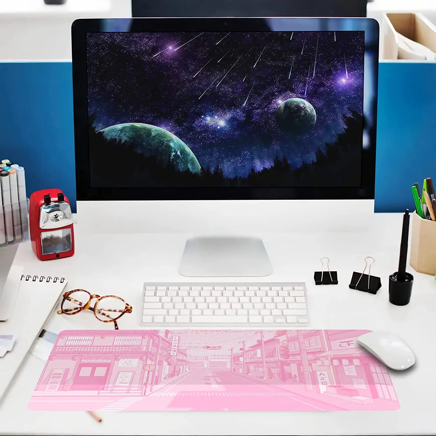 Pink Japanese Anime Vaporwave Mouse Mat Computer Pad for Lap Desk Mat Anime Mouse Pad Kawaii Large Gaming Pad Keyboard Pad