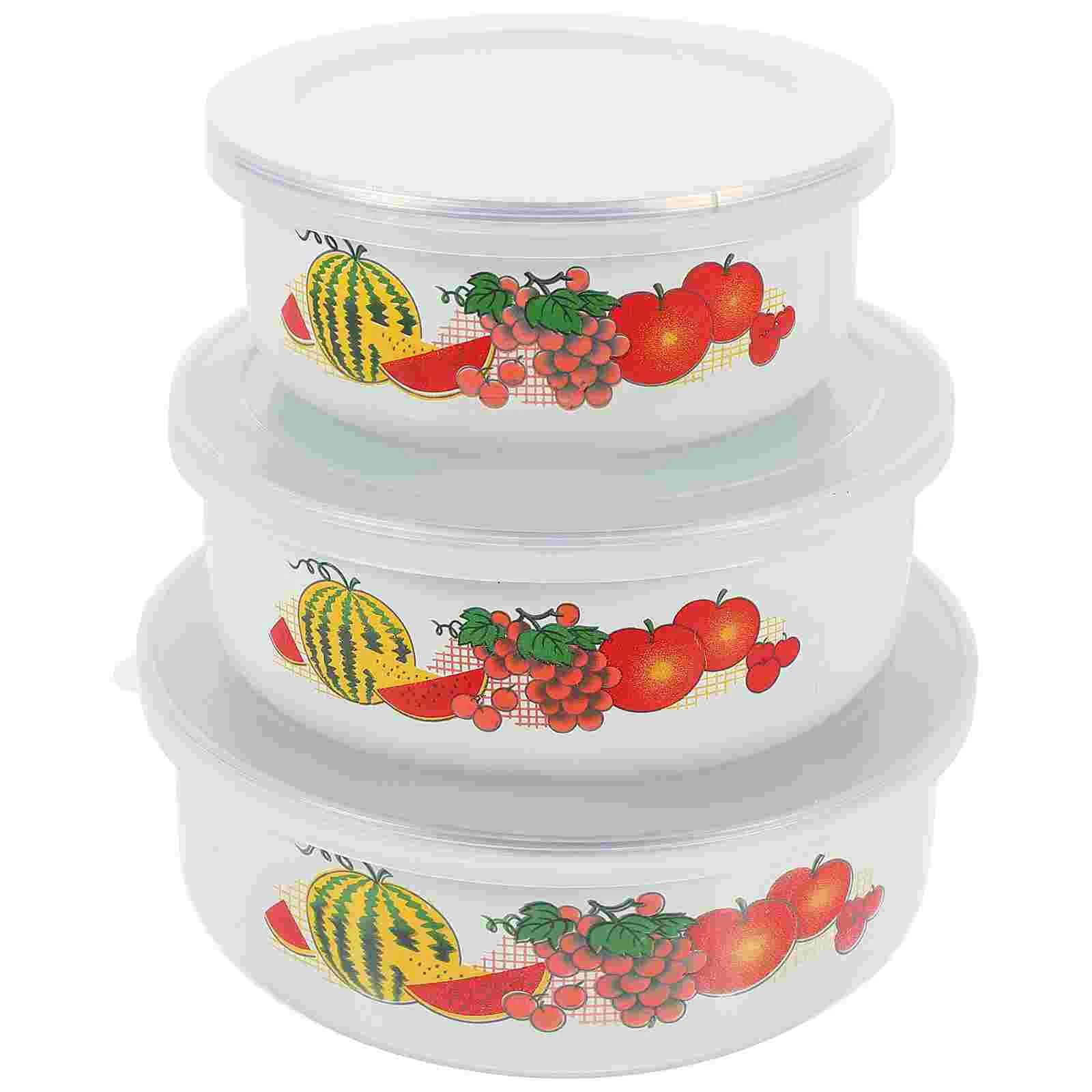 

3 Pcs Fresh-keeping Enamel Bowl Container for Food Rice Lunch Storage Serving Fruit Tray with Lid Office Vintage Bowls Noodle