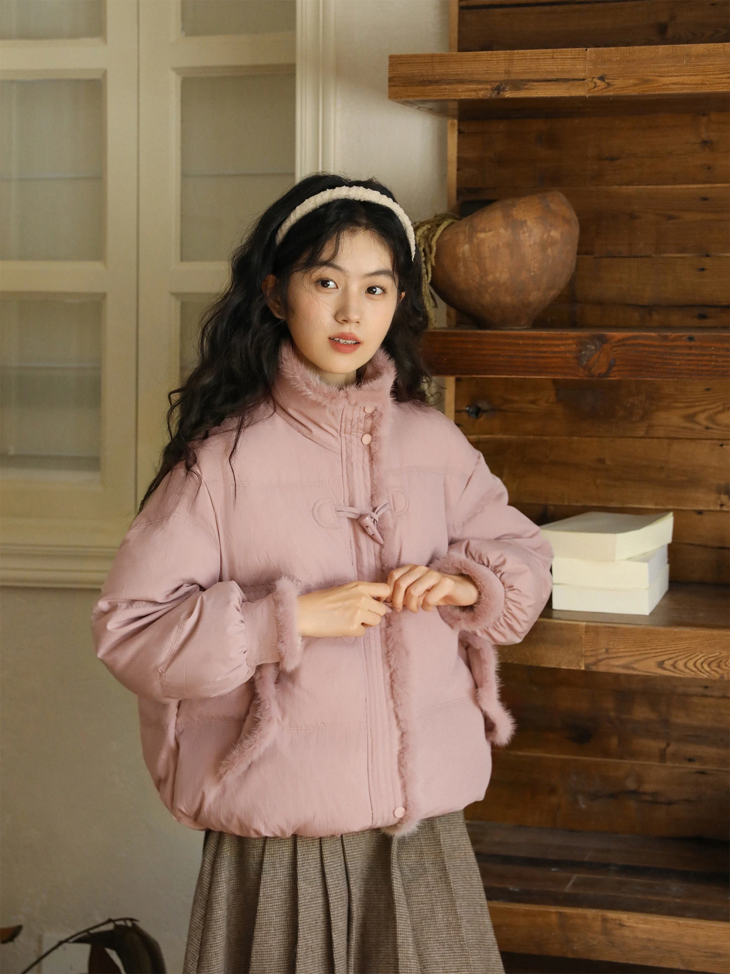 

Женская пуховая куртка Nesoulum в розово-фиолетовую клетку с воротником-стойкой, новый национальный стиль, свободный крой, винтажный дизайн