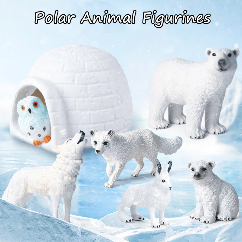 New Zoo Ocean Polar Animal Figurines Ice House Polar Bear Arctic Fox Rabbit Wolf Penguin Sea Life Action Figure Kids Toy Gift