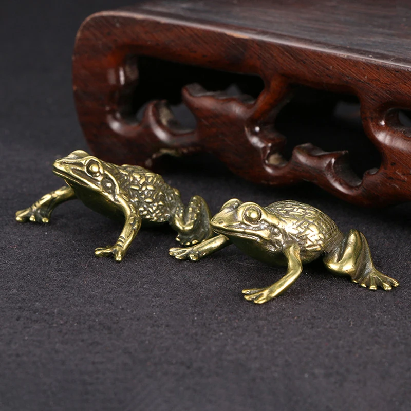 Antique Solid Brass Lucky Rich Toads Frog Animal Statue Decor Tea Pet Bronze Ornaments Craft Collection NEW