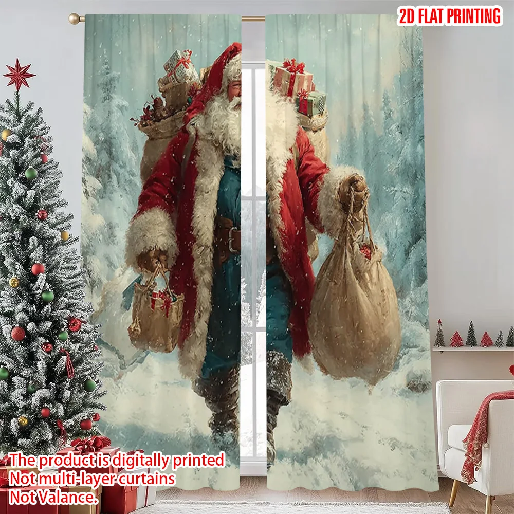 

2pcs 2D flat printing Merry Christmas Popular Curtains Christmas party Versatile Fabric Without Electricity Party Decorations