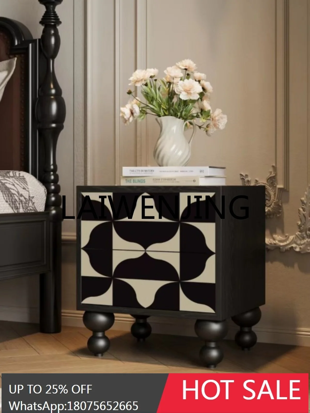 Modern Minimalist Solid Wood Bedside Cabinet Multi-Functional Small Middle and Ancient Bedroom Side Cabinet French Style