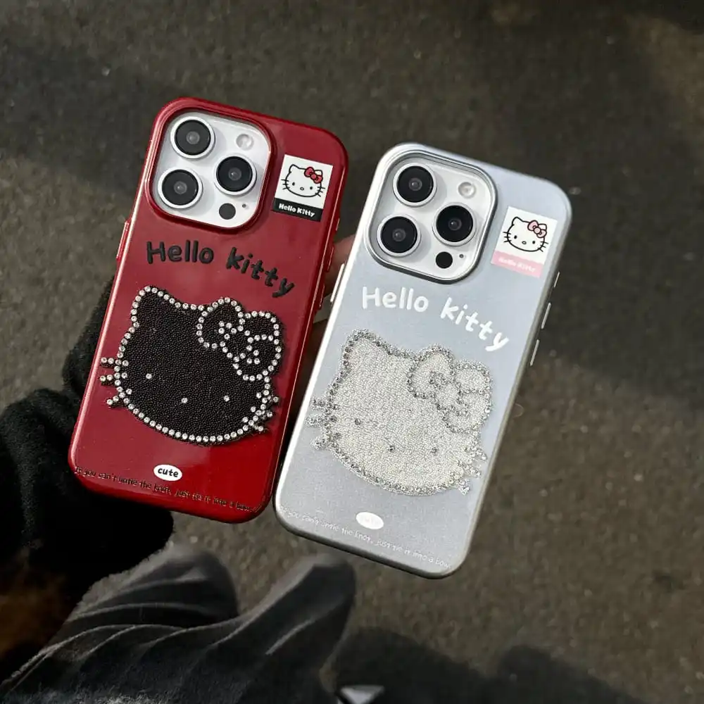 لطيف الكرتون أنيمي دور فلاش الماس مرحبا كيتي جراب هاتف آيفون 13 14 15 16 برو ماكس رائجة البيع المضادة للسقوط الغطاء الواقي