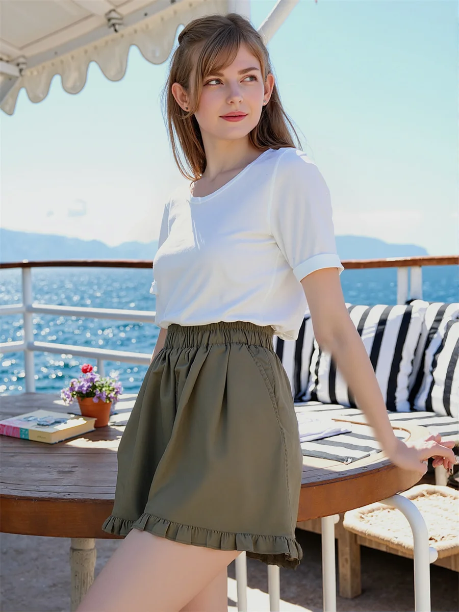 반바지 여성 민트 그린 프릴 하이 웨이스트 태슬 Y2K streetwear 블루 바지 미니 새로운 유럽 스타일 트렌디 한 기질