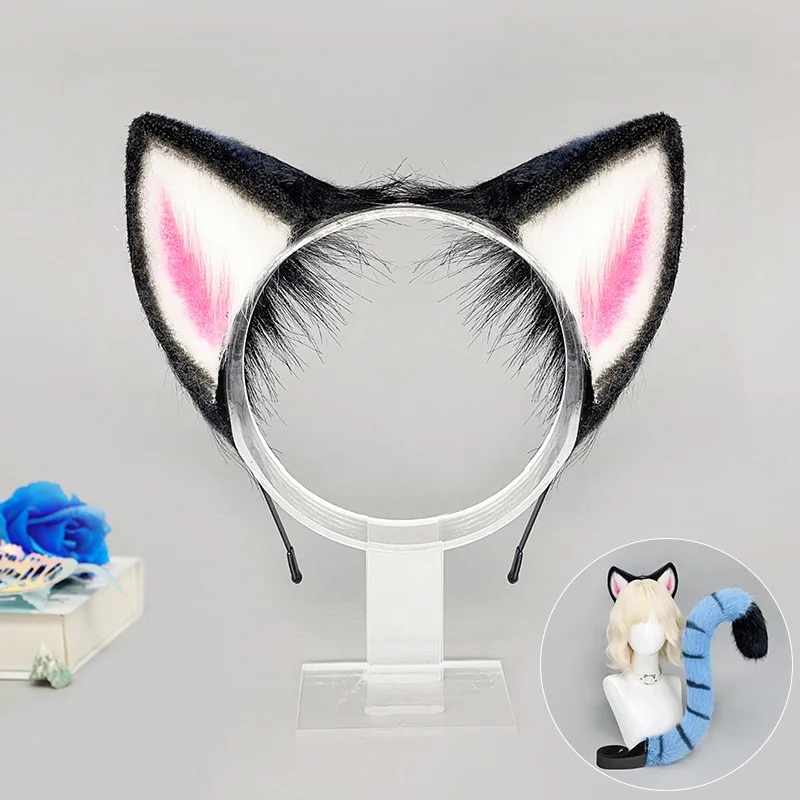 الصيادين النمر تأثيري الذيل أغطية الرأس مجموعة الدعائم الطرف الأذن هالوين كرنفال نادي حانة حفلة تنكرية زي النساء عقال #4