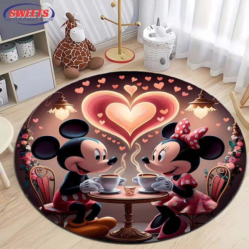 3D Miniso Disney Mickey Mouse Round Carpet for Living Room Children's Bedroom Sofa Doormat Kitchen Floor Rug Anti-slip Decor Mat