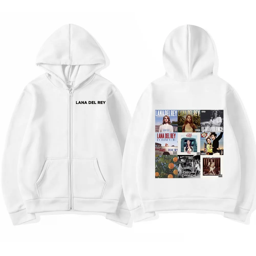 Singer Lana Del Rey Music Album Print Zipper Hoodie Unisex High Street Fashion Zip Up Sweatshirts Vintage Casual Loose Pullovers