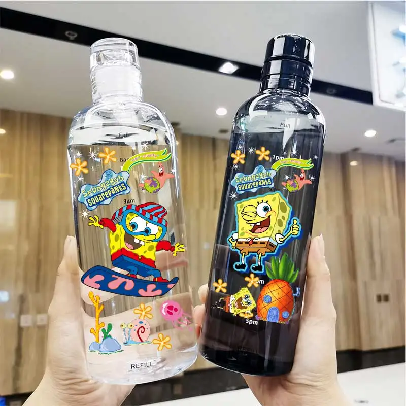 Wasserbecher aus Kunststoff mit Graduierung für SpongeBob, 500 ml/750 ml, Wasserflasche, Anti-Drop-Becher, BPA-FERR, transparenter Becher, SquarePants