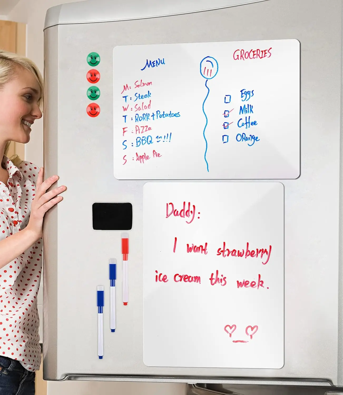Magnetic Whiteboard for Fridge, 2 Pack 12x16 Inch Dry Erase Board for Refrigerator, Kitchen Organizer Planner with 3 Markers, view 2
