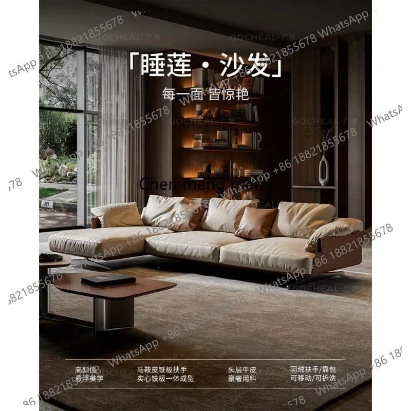 Sofa Italian minimalist living room first layer cowhide three-person combination high-end straight leather sofa