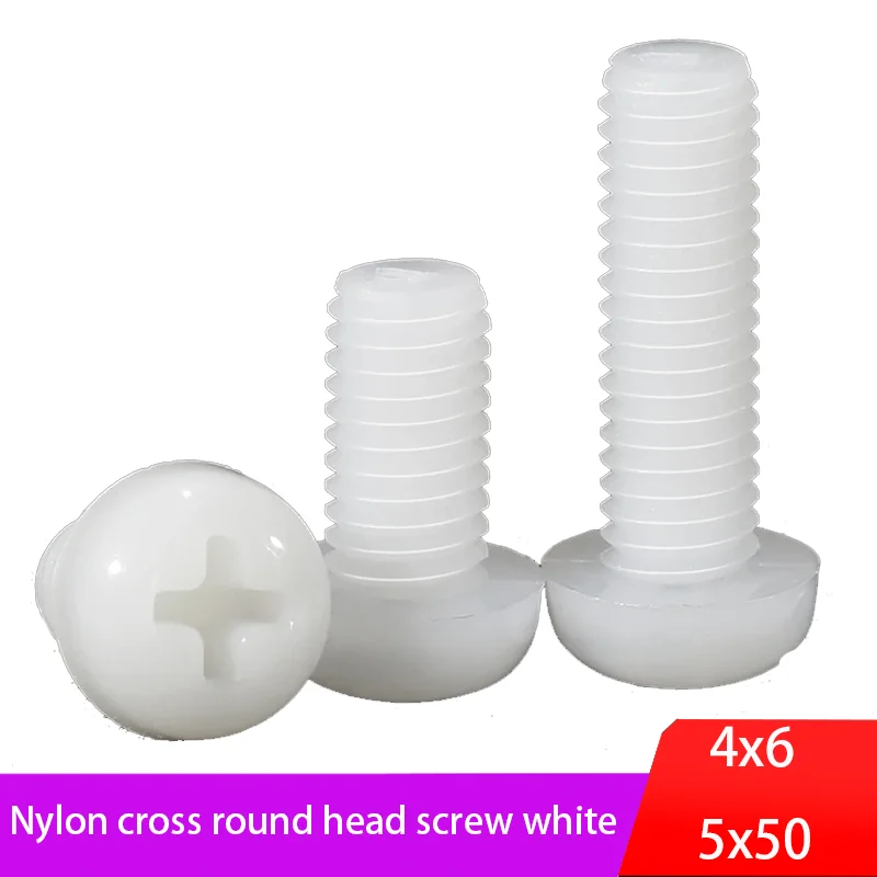 Witte nylon schroef M4 M5 kruisronde kopstukken, slijtvaste isolatieschroef voor elektronische apparatuur en meubels