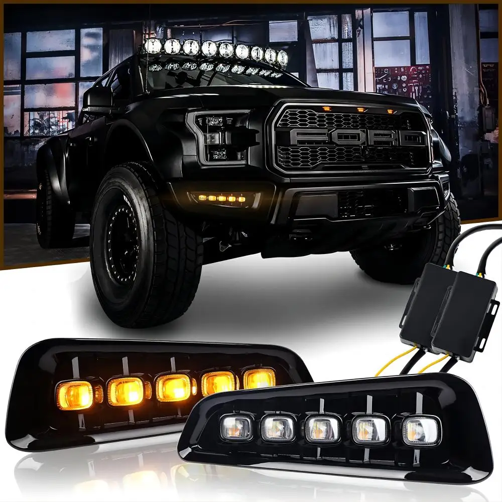 POVTOR 2 PCS Fog Lights with Switchback LED Turn Signals Daytime Running Light  for Ford Raptor 2017 2018 2019 2020 Gen 2