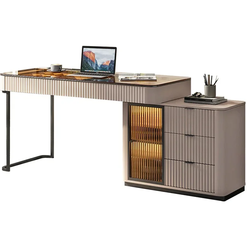 

Minimalism, high-end skin sensitive office chair, computer desk,modern simple and light luxury study, retractable desk, dresser