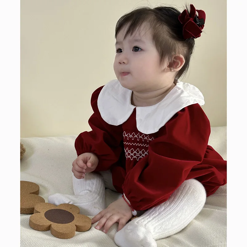 2024 Toddler Romper New Year\'s Gift Christmas Newborn Baby Girls Romper Girls Cute Corduroy Suspender Rompers Baby Kids Clothing