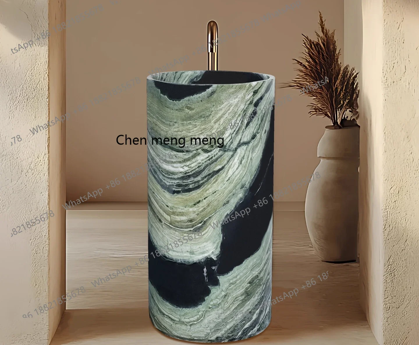 X  cylindrical basin, natural marble, washbasin, hotel villa washbasin, integrated column