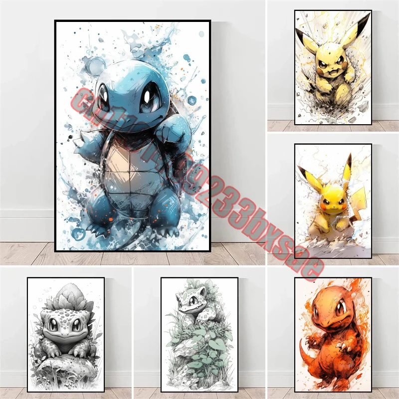 

Anime Pokemon, Mewtwo, Bulbasaur, Gengar, Canvas Painting Poster, Suitable for Fashionable Background Wall Decoration Painting