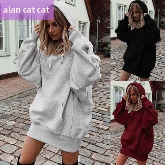 Sudadera larga con capucha Fce de gran tamaño para mujer Dr de longitud media, informal, cómoda, holgada, con capucha de fibra de poliéster Dr