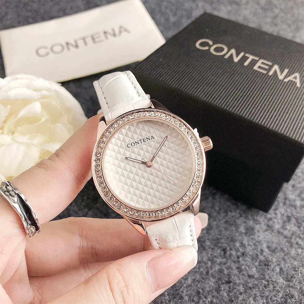 CONTENA Brand Fashion Women Watches Luxury Diamond Women\'s Quartz Watches Simple Casual Leather Ladies Clock relogios feminino