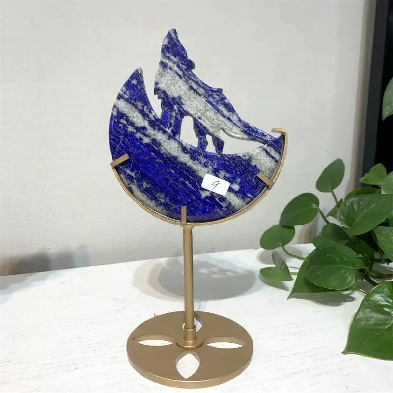 Natural Lapis Lazuli Wolf Carving Polished Quartz Animal Healing Stones Gems For Home Decorations 1PCS view 3
