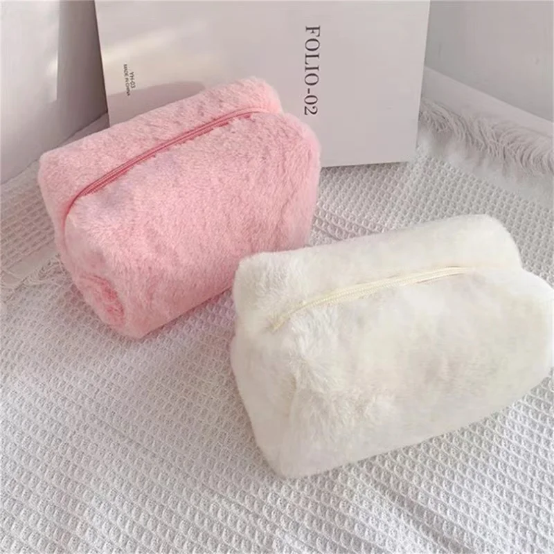 Cute Plush Storage Bag Large Capacity Macaron Sweet Makeup Bag Cosmetic Organizer INS Student Stationery Storage Bag Pen Bag