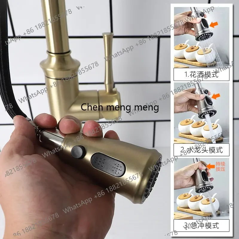 

Grande promotion Kitchen anti-fingerprint and anti-fouling faucet Rotary hot and cold faucet can pull multi-gear water outlet mo
