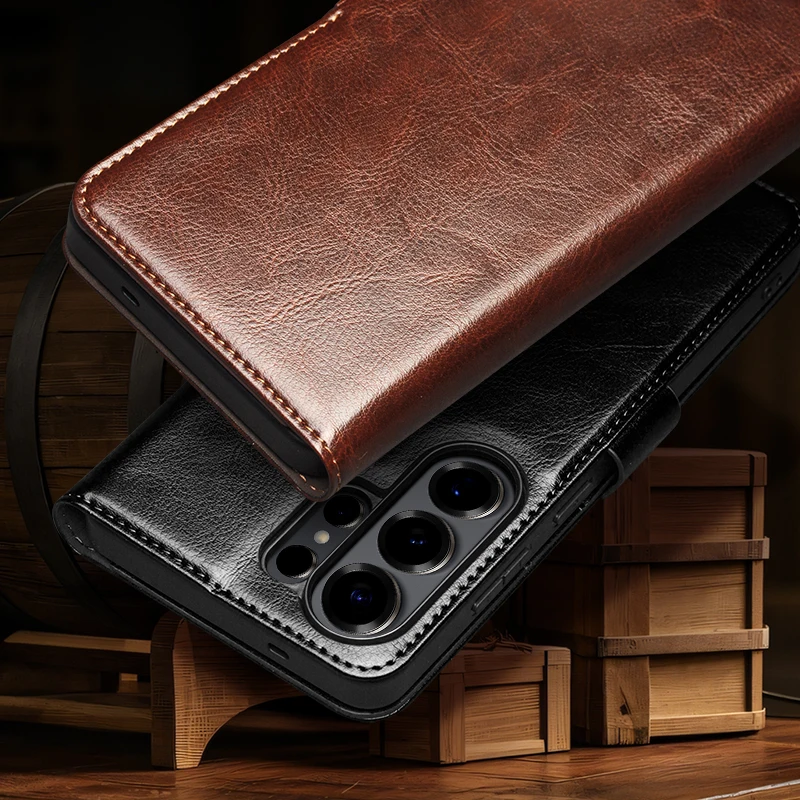 

Qialino Genuine Leather Phone Case For Samsung Galaxy S26 S25 S24 Ultra Plus Business Style Fashion Luxury With Card Slots Cover