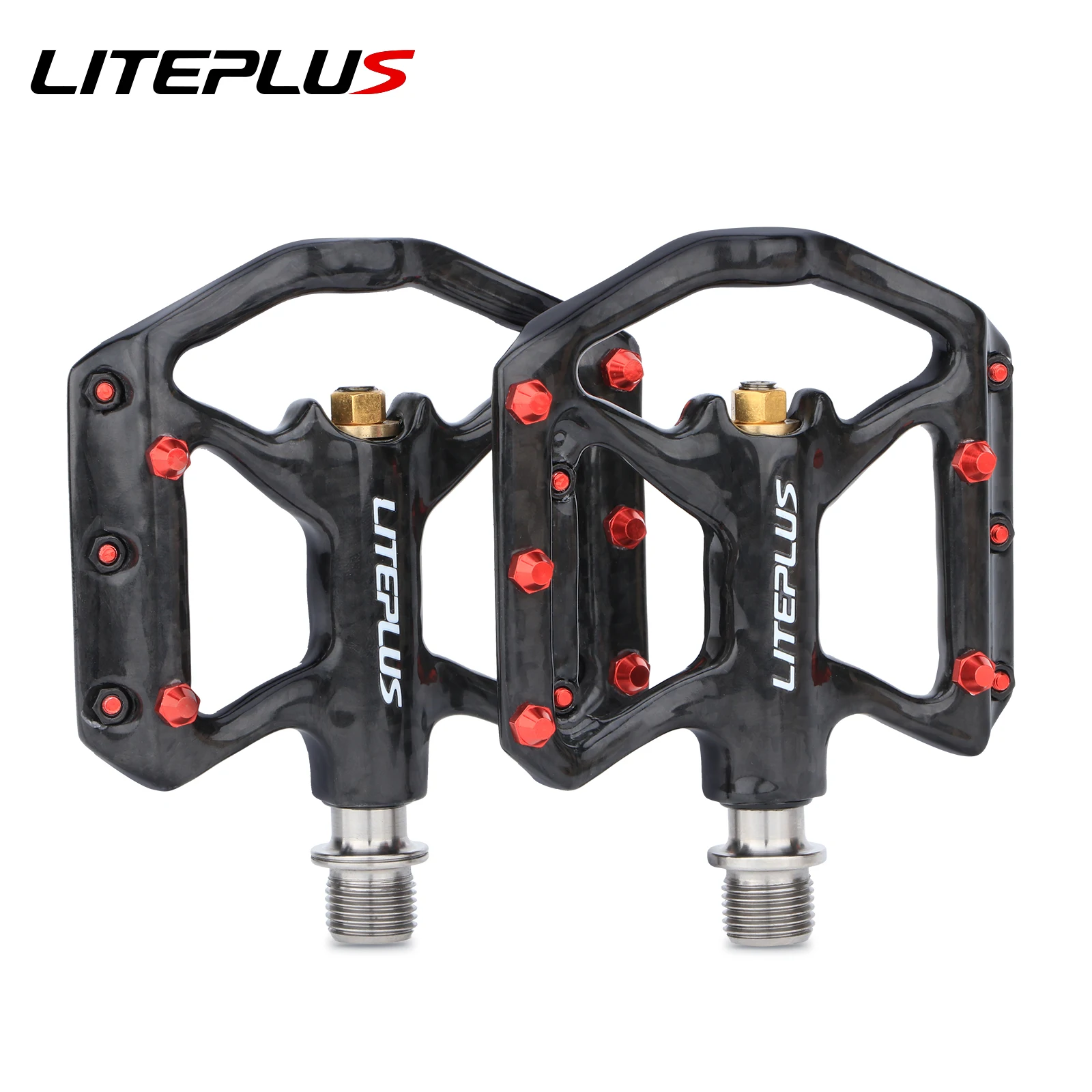 Liteplus Carbon Fiber Pedal Surface Ultralight Non-Slip Titanium Sealed Bearings for Folding Bike Mountain Bike Footrest