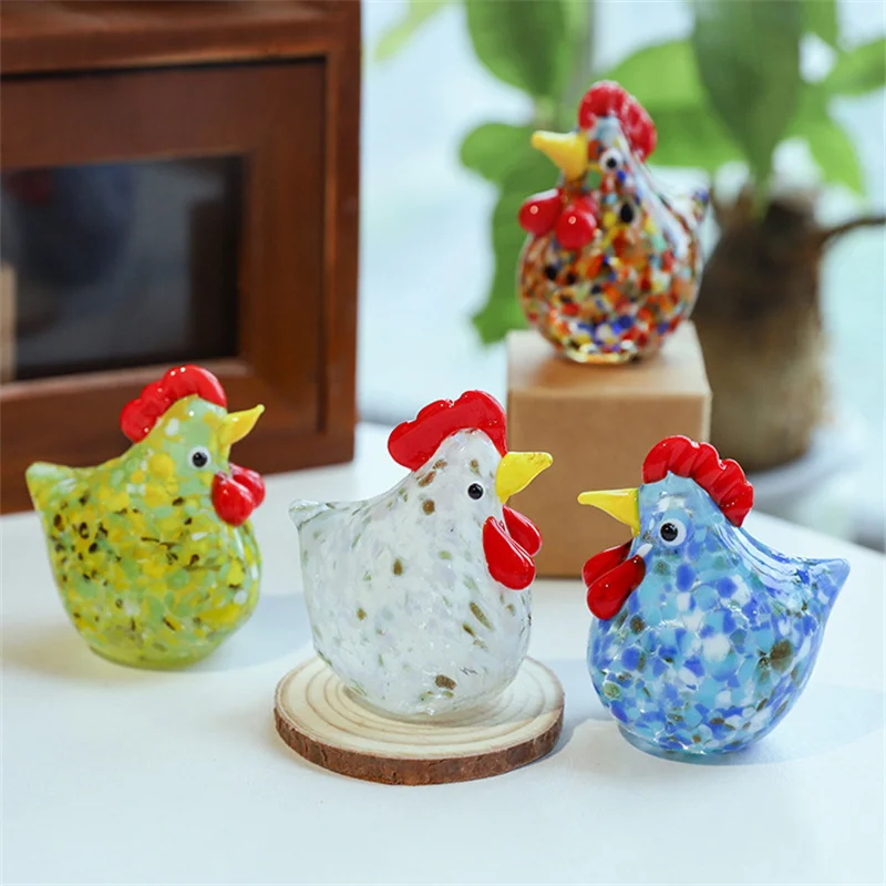 

Glass Crafts Creative Chicken Desktop Glass Decoration Living Room Desk Home Cute Colorful Chicken Shaped Glass Decoration