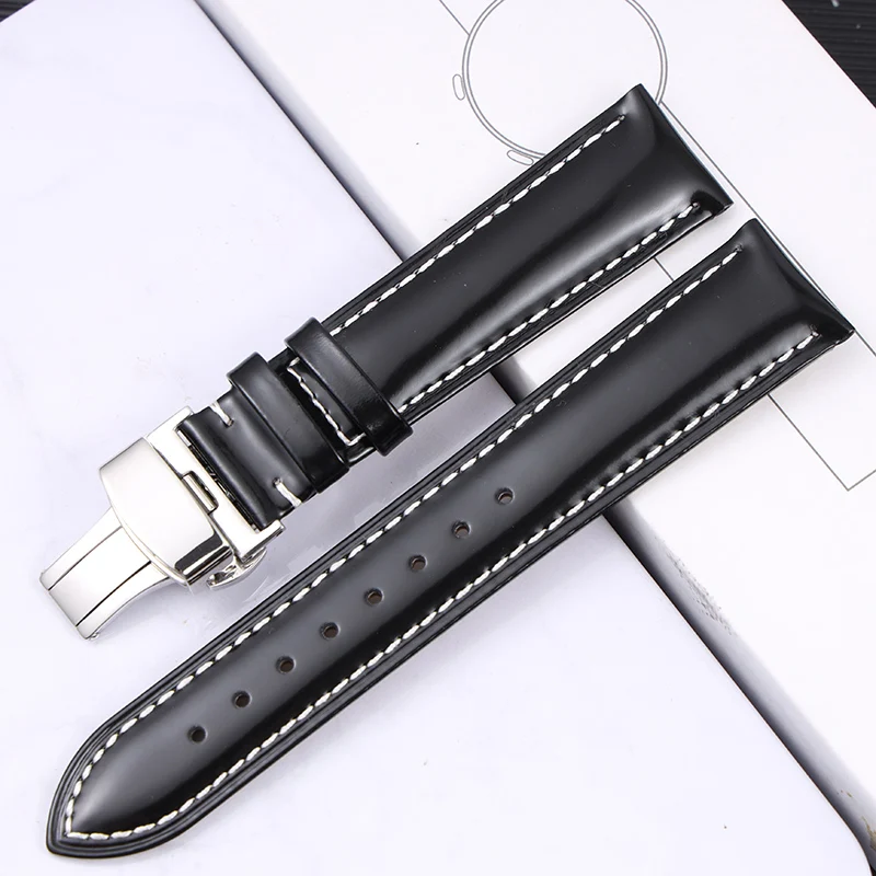 Handmade Patent Leather Genuine Leather Strap,18/20/22MM Head Layer Cowhide Men's Bracelet Vintage for Huawei GT/Rolex/fossil