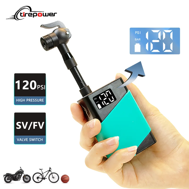 Portable Wireless Mini Electric Bicycle Pump 120PSI Air Inflator Bike Pump Type-C Rechargeable MTB Road AV FV Valve Cycling Pump